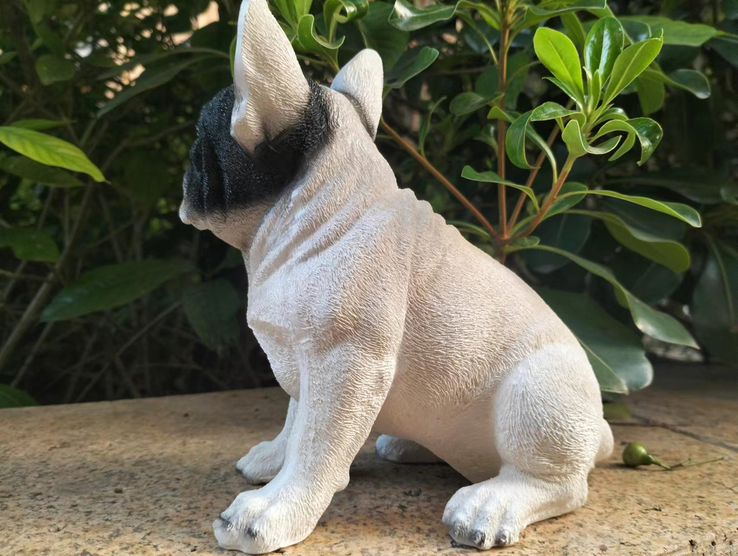 Realistic Black and White French Bulldog Resin Figurine