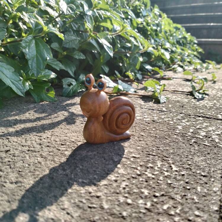 Wooden Carving Snail Smiling