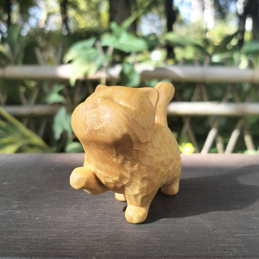 Wooden Carved Cat Figurine