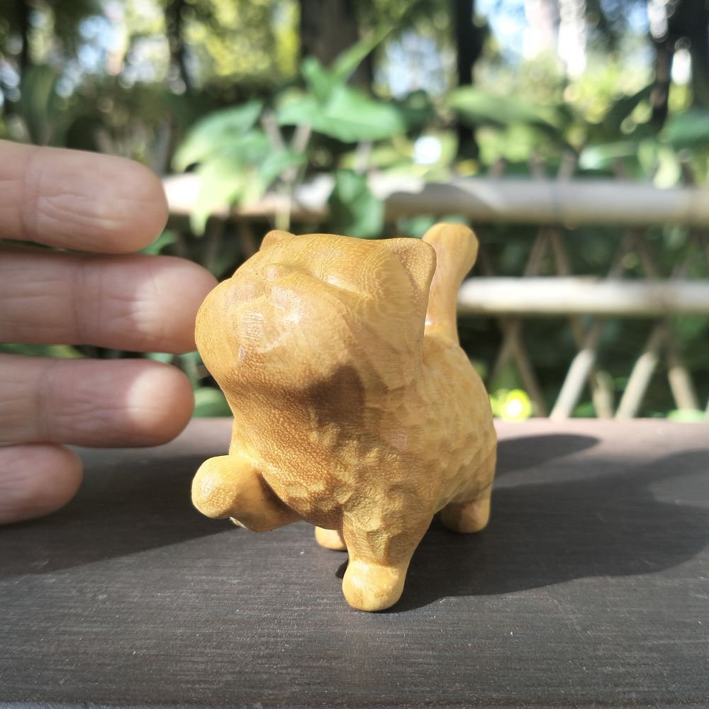 Wooden Carved Cat Figurine