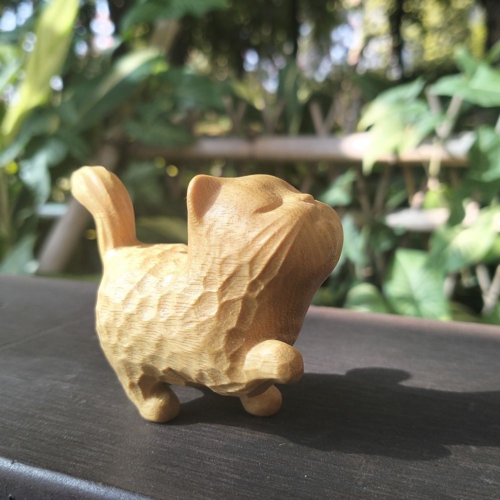 Wooden Carved Cat Figurine