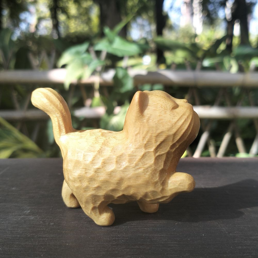 Wooden Carved Cat Figurine