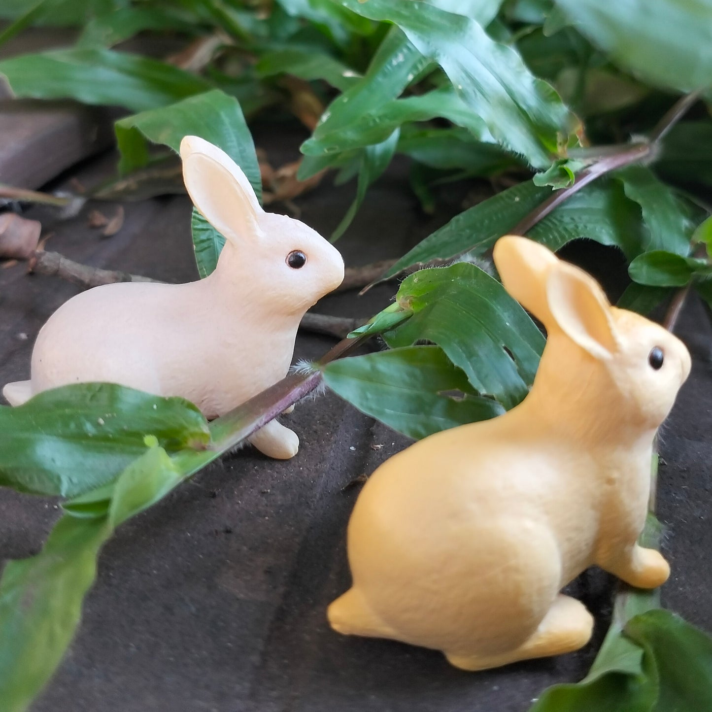 Small Resin Bunny Figurines in Pair