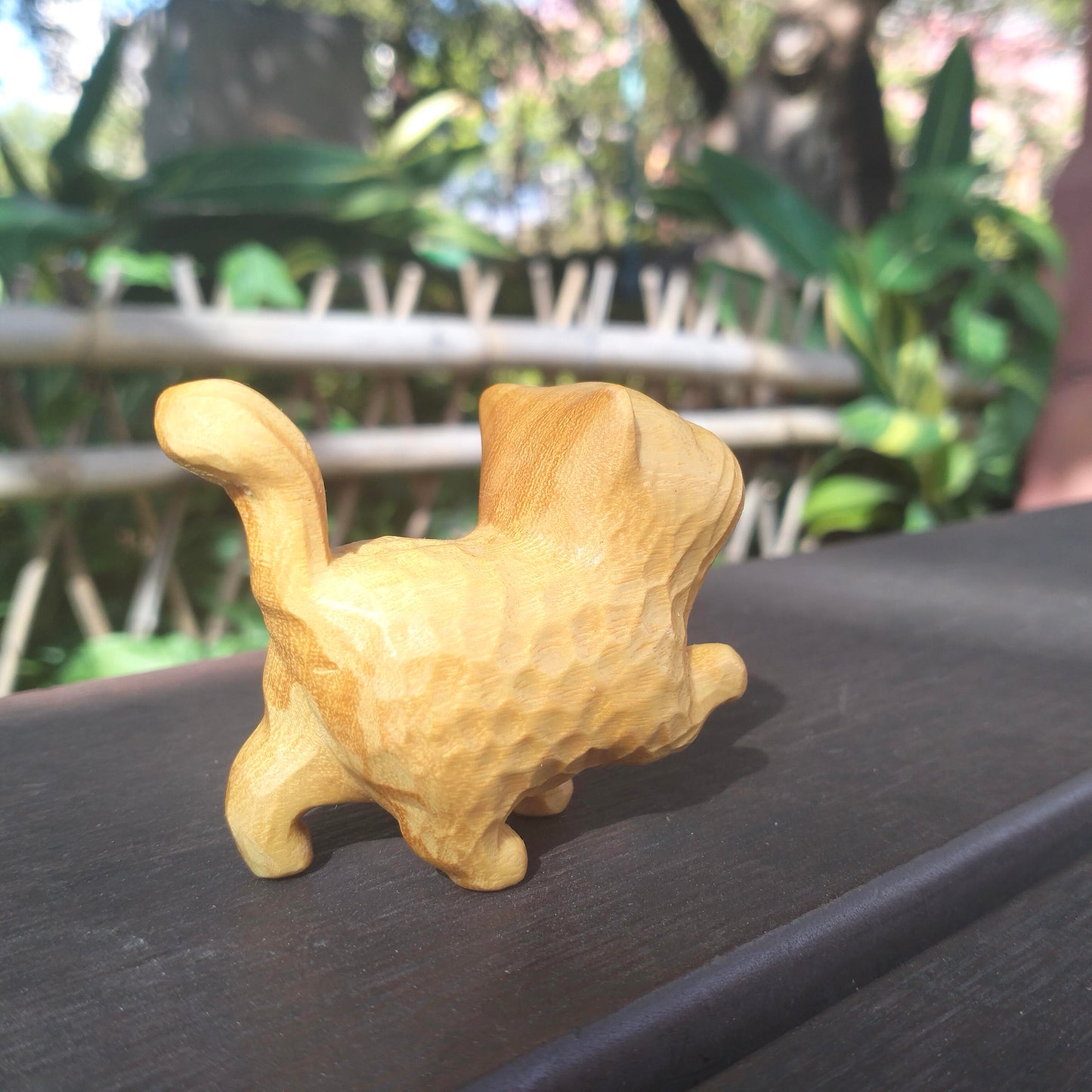 Wooden Carved Cat Figurine