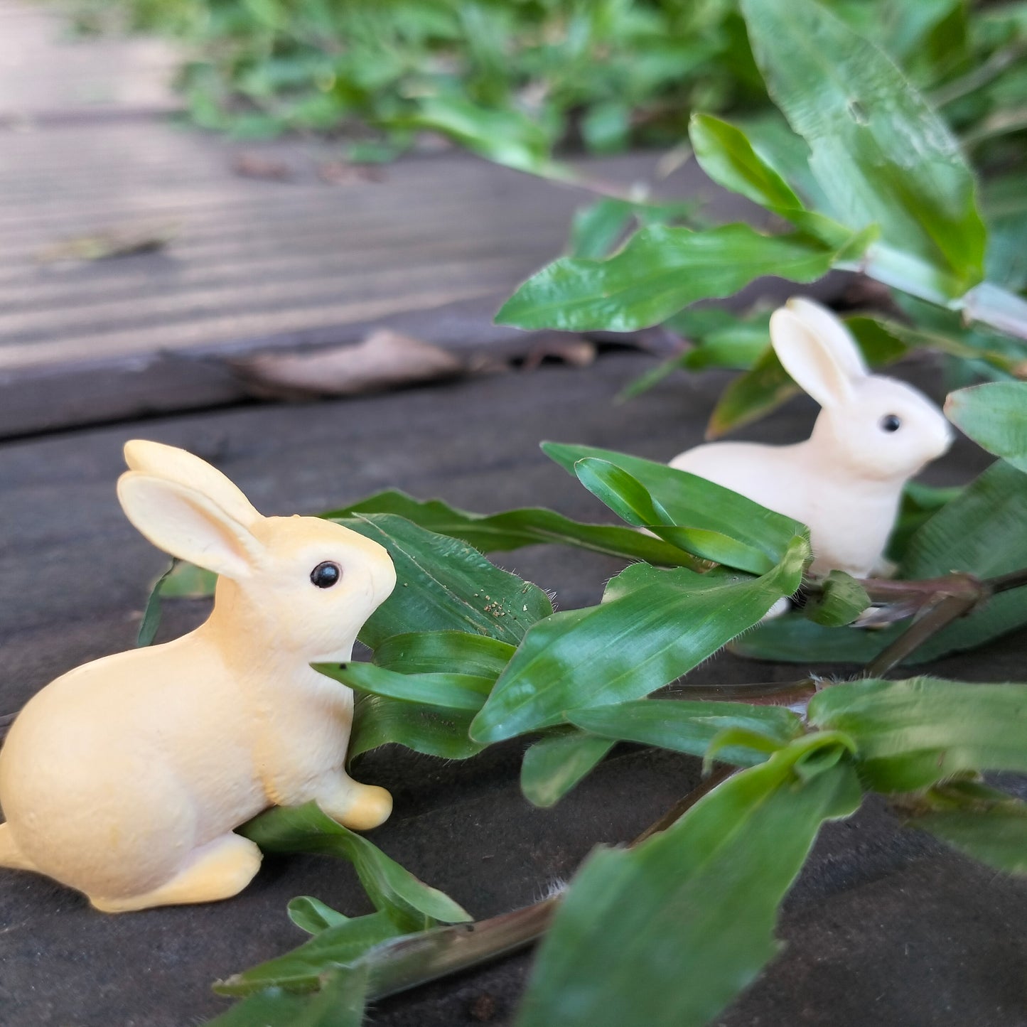 Small Resin Bunny Figurines in Pair