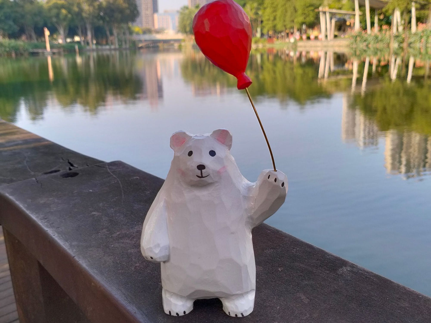 Polar Bear Figurine with Red Balloon