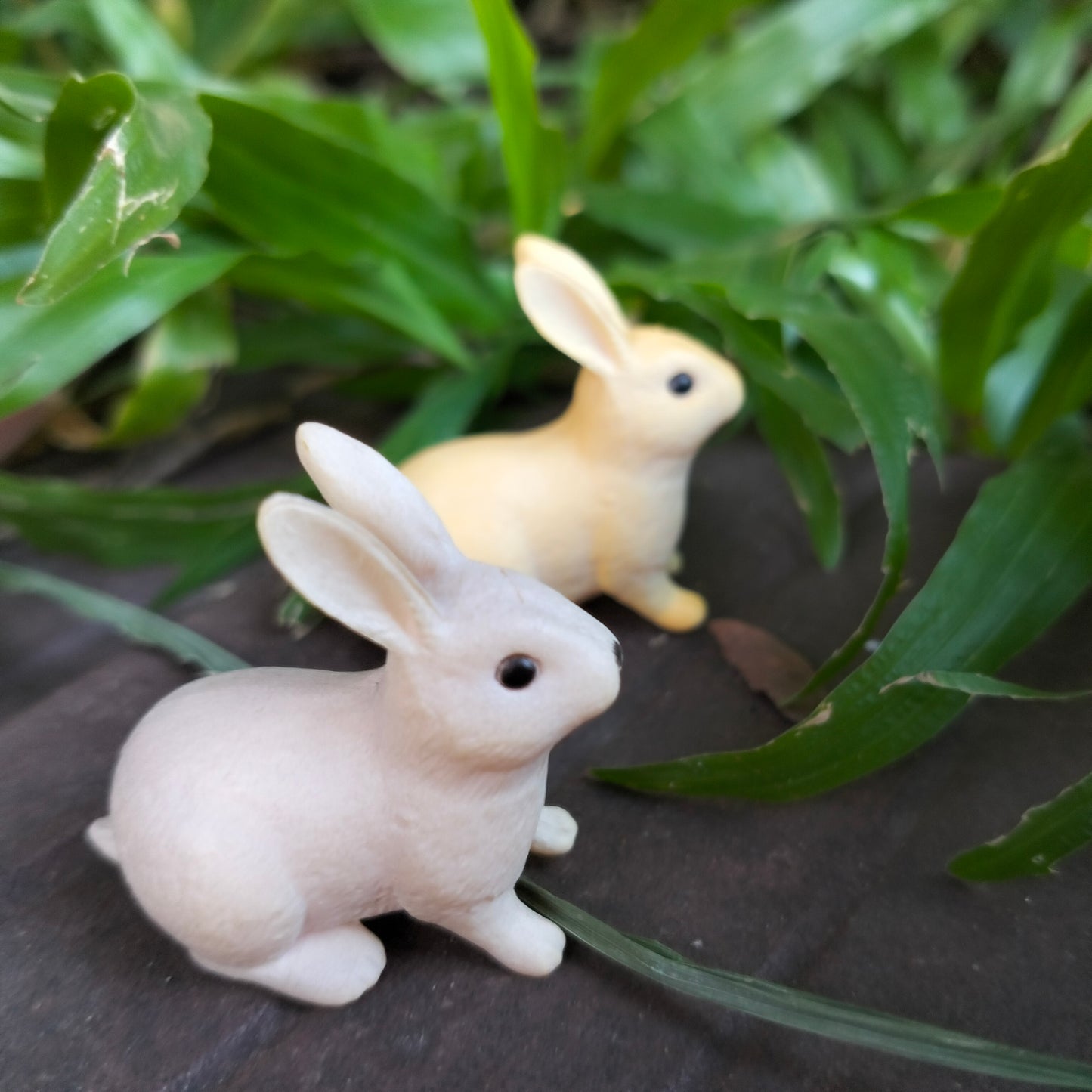 Small Resin Bunny Figurines in Pair