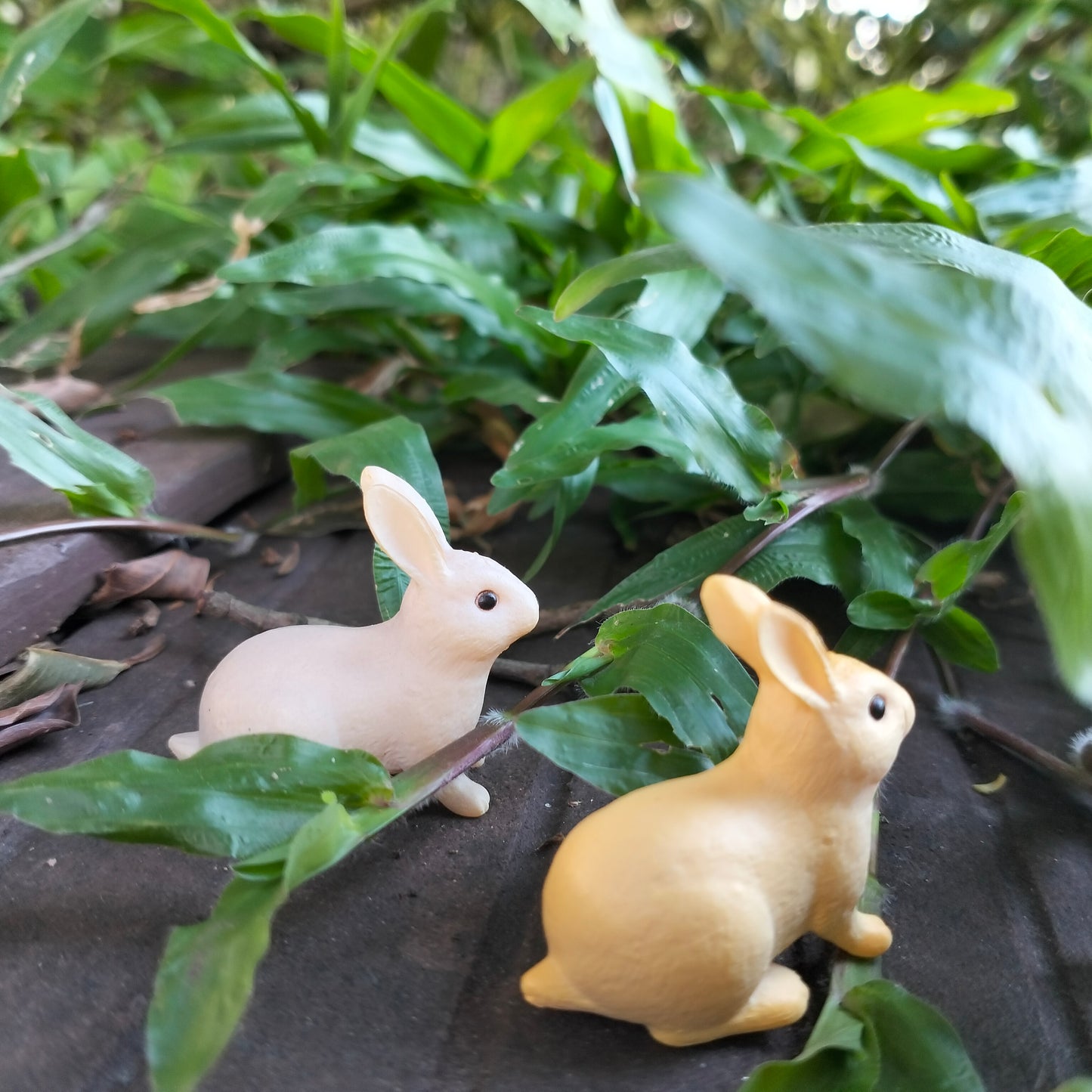 Small Resin Bunny Figurines in Pair