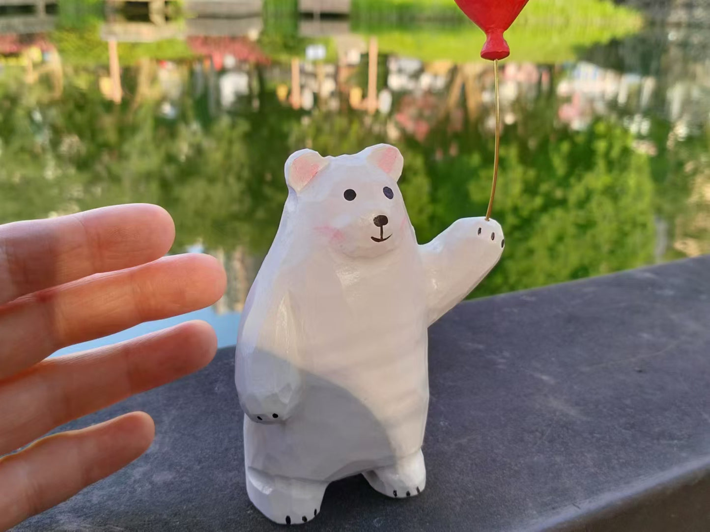 Polar Bear Figurine with Red Balloon