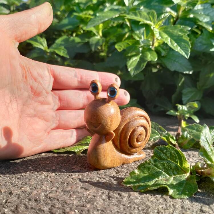 Wooden Carving Snail Smiling